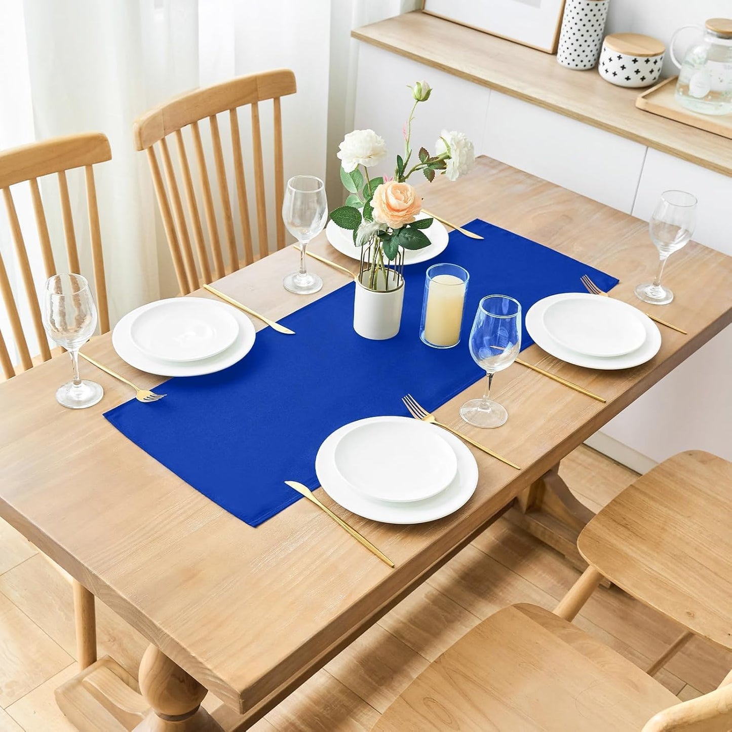 2 Pack Blue Small Short Table Runner 12 x 24 Inch Solid Color Runners Coffee Table Dresser for Daily Party Home Decoration