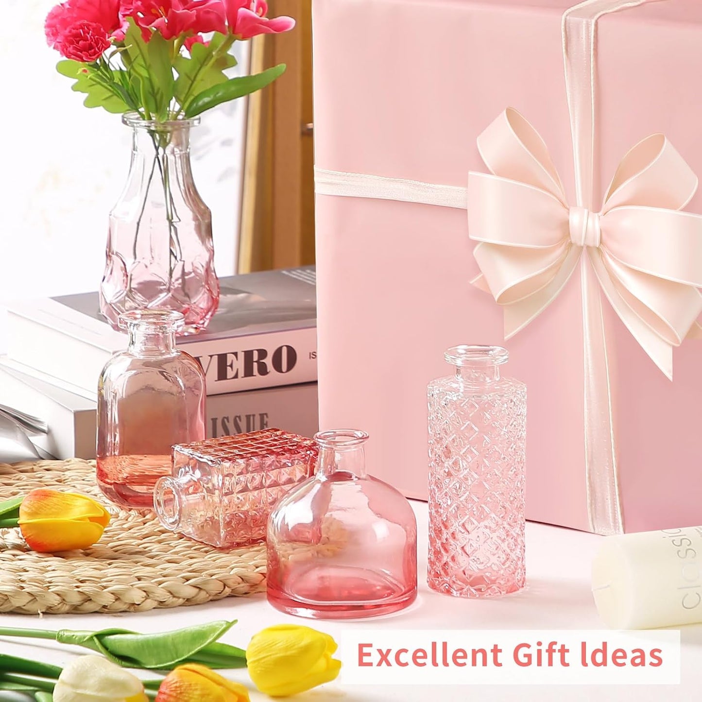 Glass Bud Vases in Bulk Set of 30 Pcs,Small Glass Vases for Flowers as Wedding Centerpieces for Tables,Clear Flower Vases Suitble for Wedding Decorations,Home Decor (Light Rose-red, 30 pcs)