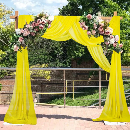 Wedding Arch Draping Fabric Yellow 20Ft 2 Panles Chiffon Drapes for Arch Wedding Ceremony Reception Swag Decorations Wedding Arch Reception Ceiling Fabric