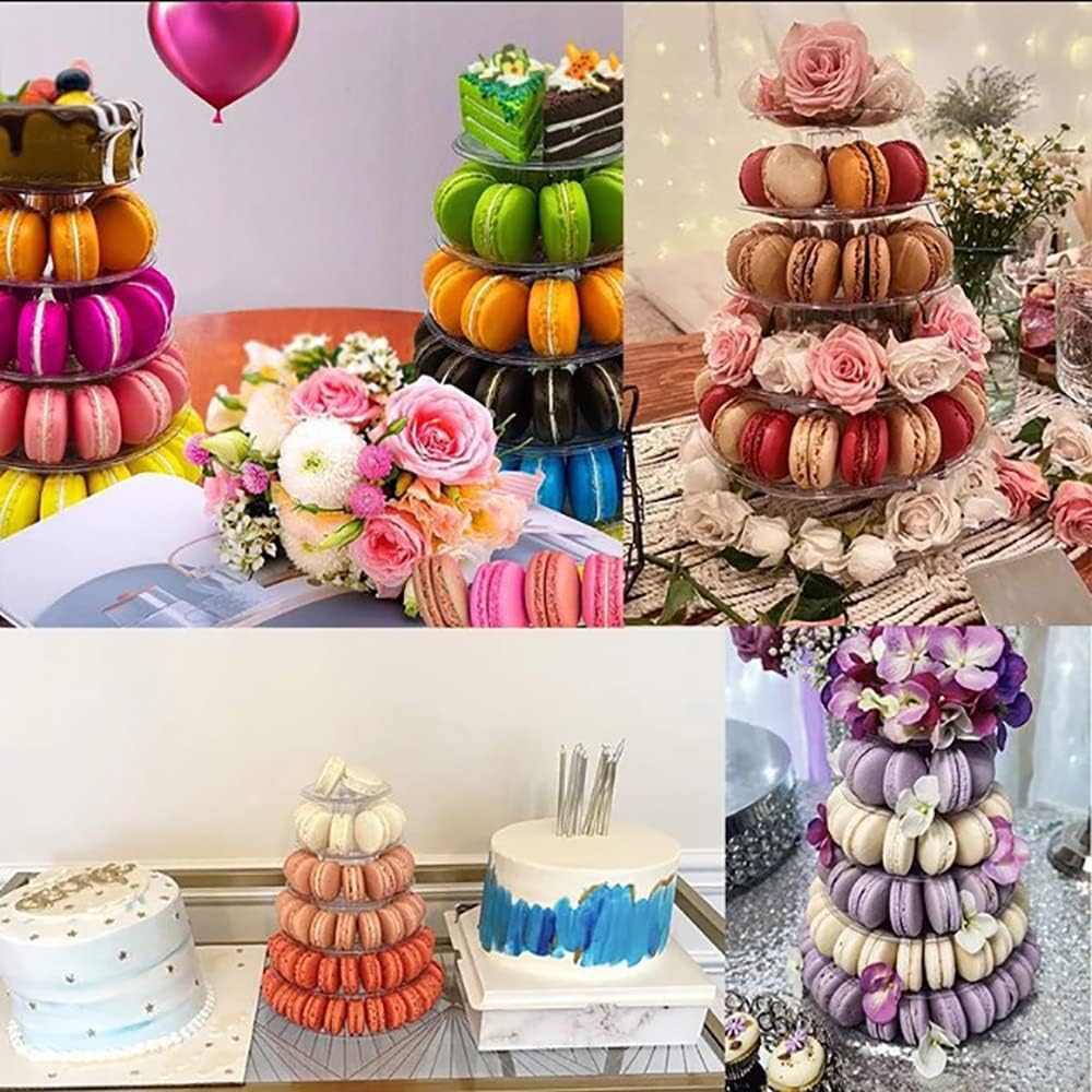 Macaron Tower Stand for Wedding Birthday Party, 4" - 13" Transparent Plastic Round Macaron Tower Display Stand Cupcake Cake Holder for Baby Shower Party Decor (8-Tiers)