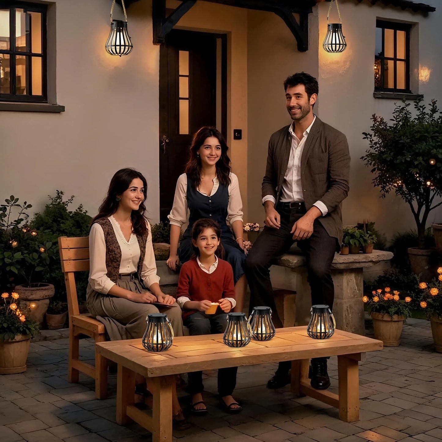 Solar Lanterns Outdoor Waterproof - Hanging Solar Lights for Outside, Halloween Yard Decorative, Classic High Brightness Garden Lanterns Lamp for Patio Table Pathway Decor, Pack 2