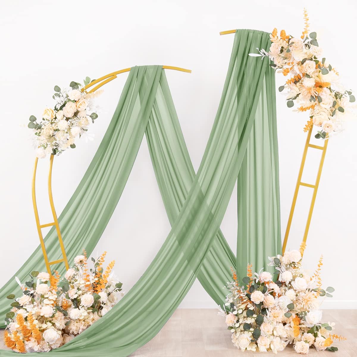 Socomi Wedding Arch Draping Fabric 3 Panels 29" x 19Ft Sage Green Sheer Chiffon Curtain Drapes 6 Yards for Wedding Ceremony Birthday Party Decoration