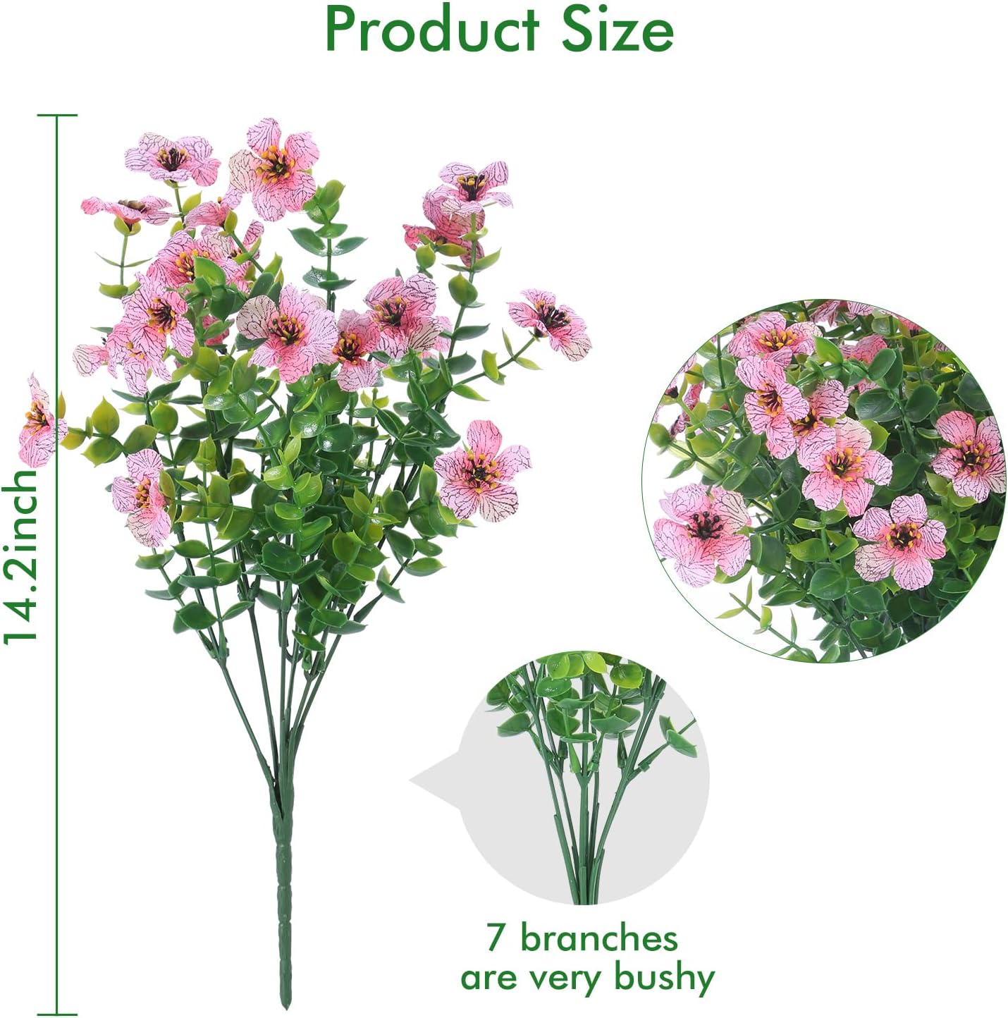 12 Bundles Artificial Flowers Outdoor UV Resistant Fake Plastic Plants Indoor Outside Hanging Plants Garden Porch Window Box Home Wedding Farmhouse Festive Shrub Decor (Pink)