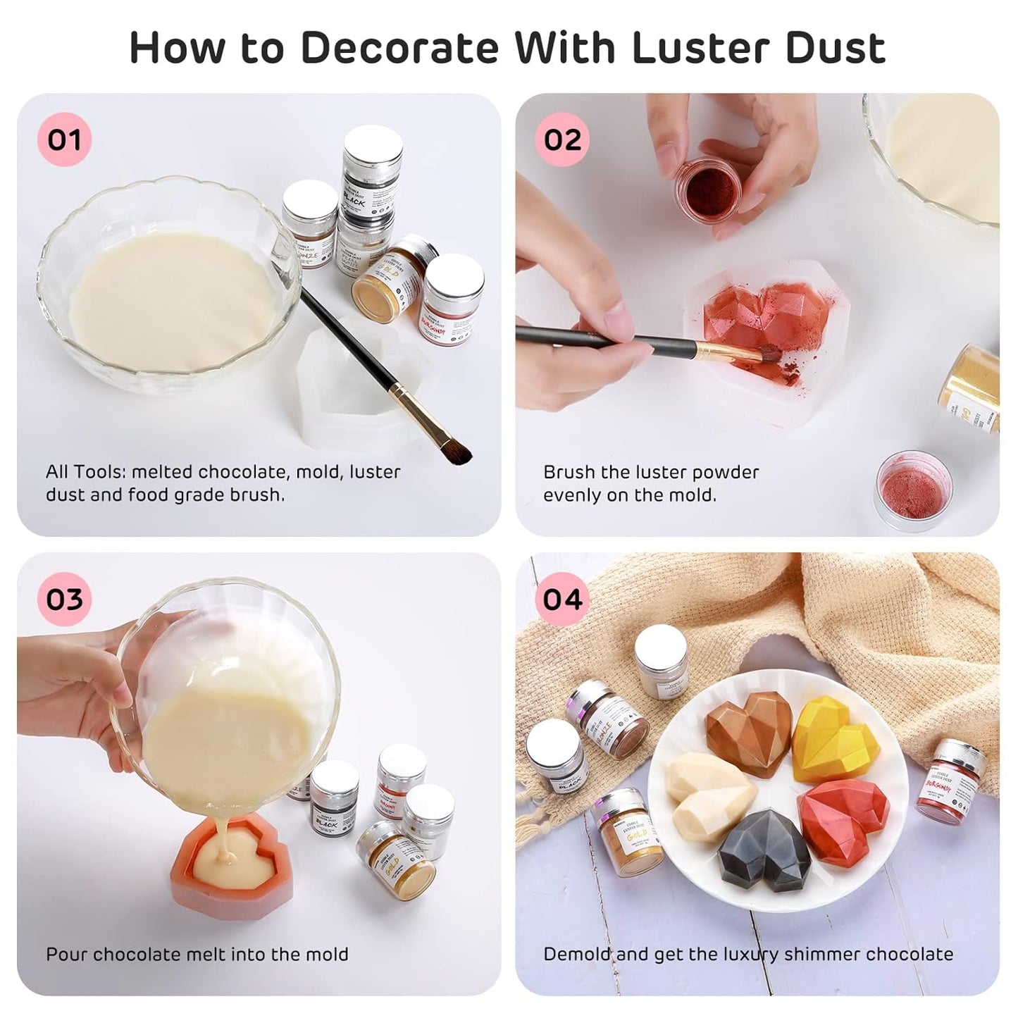 Nomeca Edible Luster Dust, 8 Grams Food Grade Shimmer Gold Cake Dust Metallic Food Coloring Powder for Cake Decorating, Baking, Fondant, Gumpaste, Chocolate, Candy, Drinks, Cookies - Pink