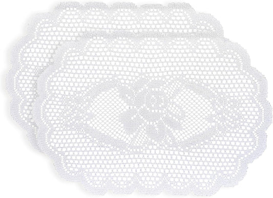 2PCS Oval Lace Placemats for Dining Table, White Lace Placemats Doilies, Embroidered Table Mats Farmhouse Cup Mat Vase Mat, 12x17 Inch