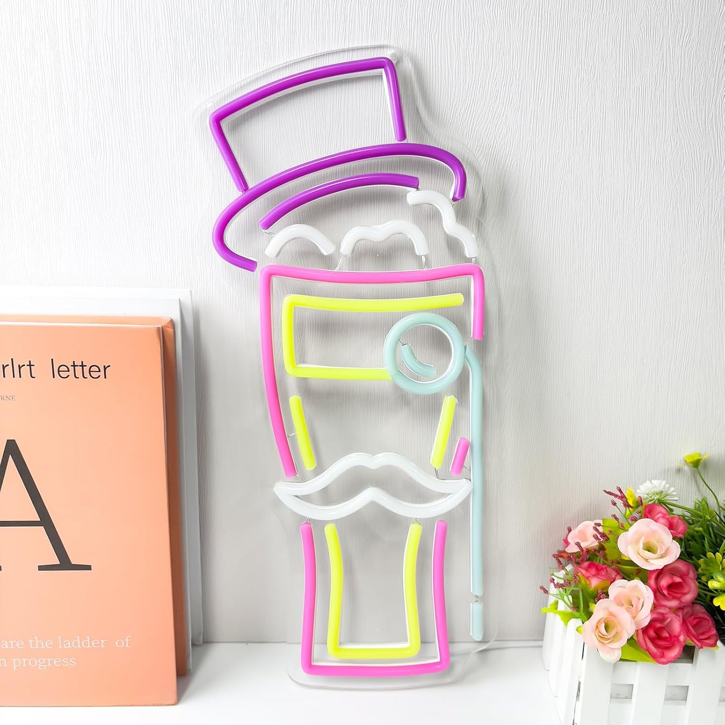 BEER Neon Sign for Wall Decor, Gentleman Neon Bar Signs for Home Bar Pub Party Man Cave Club, Neon Beer Light with Dimmable, Beer Signs Decoration USB Powered with Switch