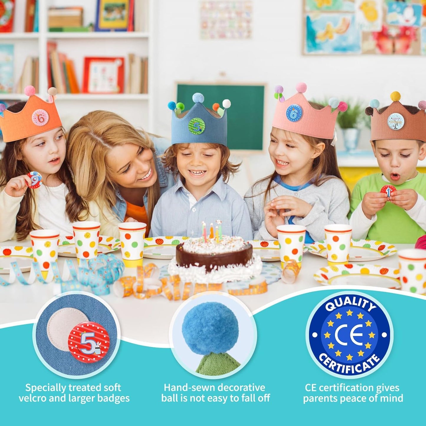 Reusable Birthday Crown with Numbers,Kids Birthday Hat Fabric Crown Pertain Kids Boy Toddler Girl Baby Bday Hats