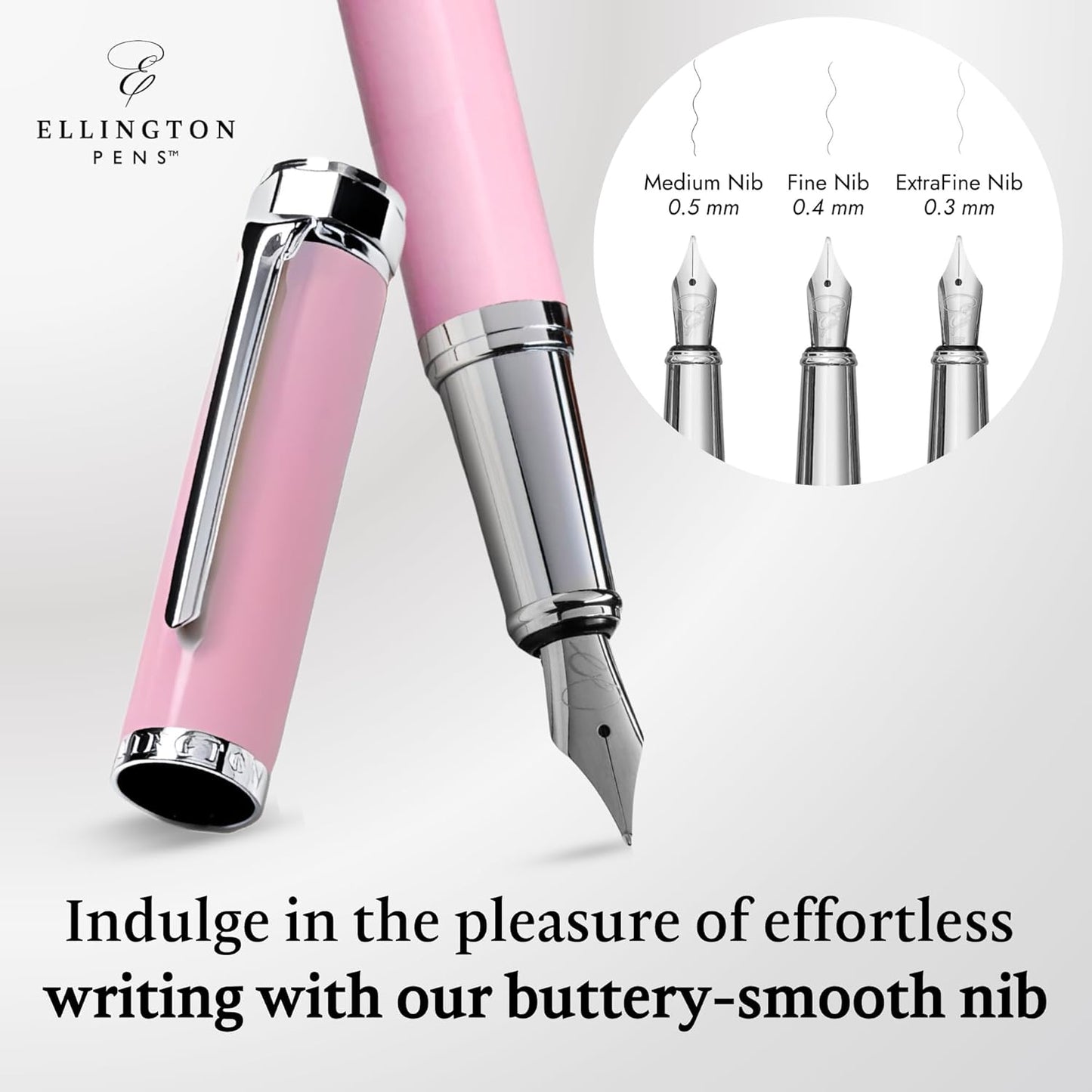 Ellington Pens Luxury Fountain Pen Set- Fountain Pens for Writing - Smooth Medium Nib - Includes Refillable Ink Converter, 3 Ink Cartridges [Black & Blue], Gift Box - Elegant Calligraphy