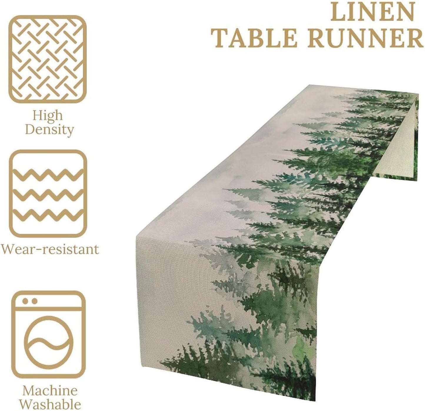 Foggy Forest Table Runner,Green Forest Natural Landscape Table Runner for Kitchen Dining Table Home Party Decoration 13x60 Inch