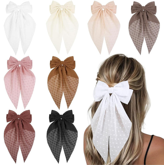 Tobeffect Hair Bow for Women Clips Bulk, Big Ribbon Bows with Long Tail, Oversized Bow Hair Accessories 8PCS