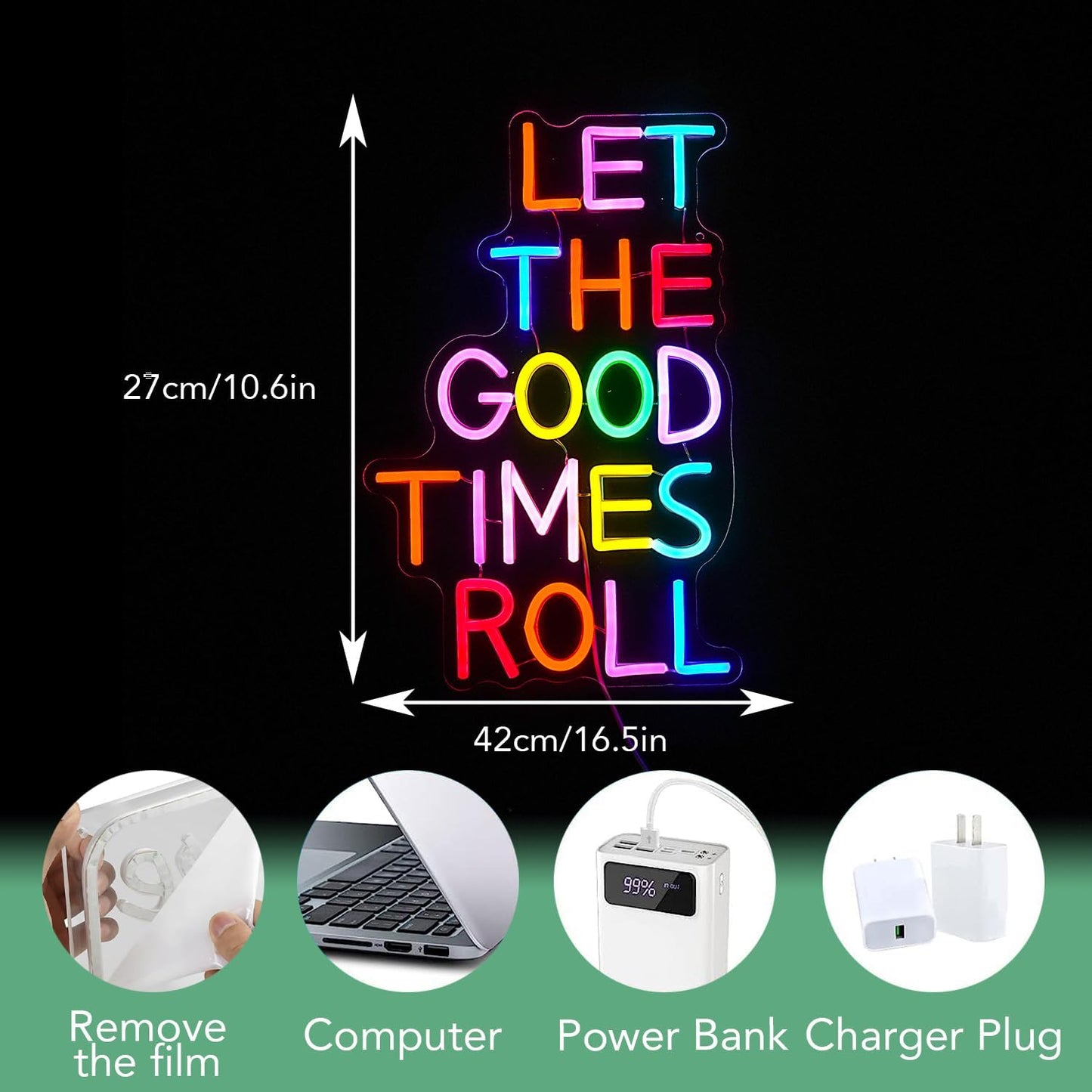 Let The Good Times Roll Neon Sign Good Times Sign Neon Light for Wedding Decor Colorful Words Led Light Sign for Bedroom Bar Party Wall Decor Dimmable 16.5 * 10.6 In Neon Sign