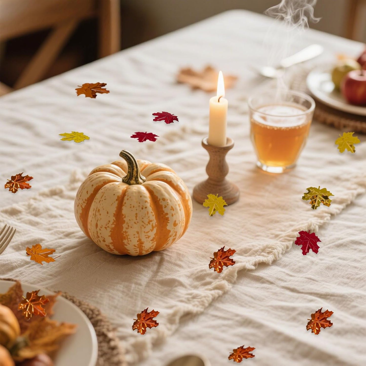 Fall Maple Leaf Confetti, Thanksgiving Metallic Foil Confetti Autumn Colors Party Decorations Leaves Sequins Table Scatter Centerpiece Sprinkles for Fall Party Supplies Decor