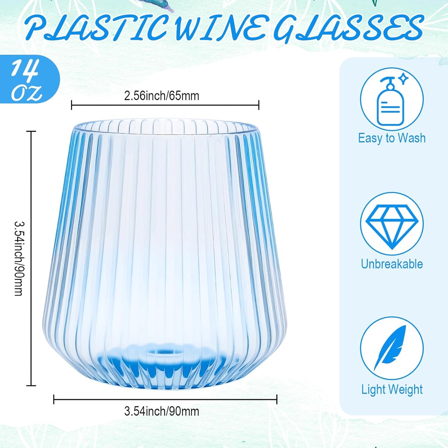 Suclain Plastic Wine Glasses Ribbed Stemless Wine Glasses 14oz Vertical Design Unbreakable Cups for Outdoor Indoor Vintage Elegant Champagne Whiskey Cups for Party Wedding(Blue,100 Pcs)