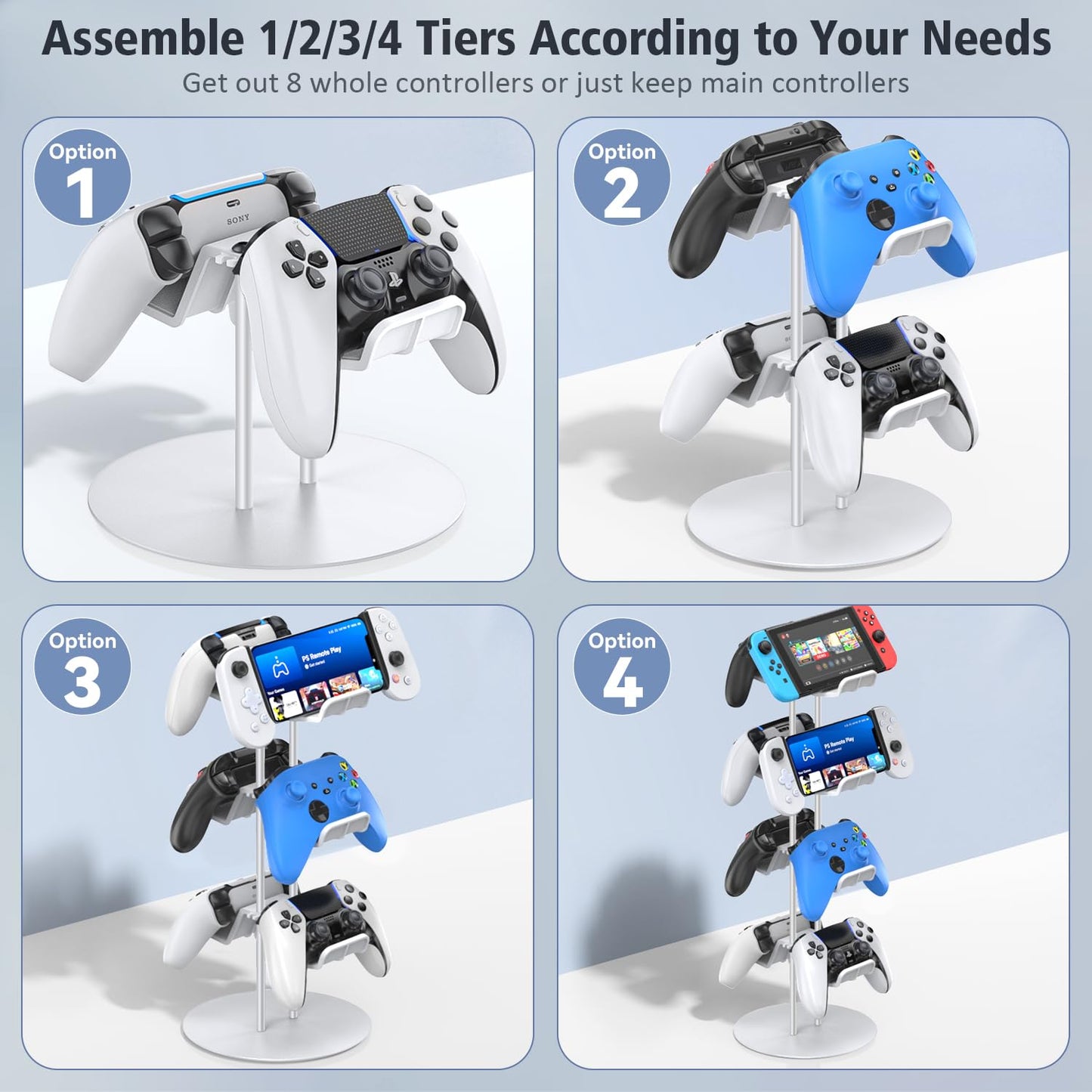 Kytok Gamer Gifts, Headset Stand 4 Tiers with Cable Organizer, Controller Stand Compatible with PS5/Xbox/Nintendo Switch/PS Portal/PS4, Headset Holder & Controller Holder