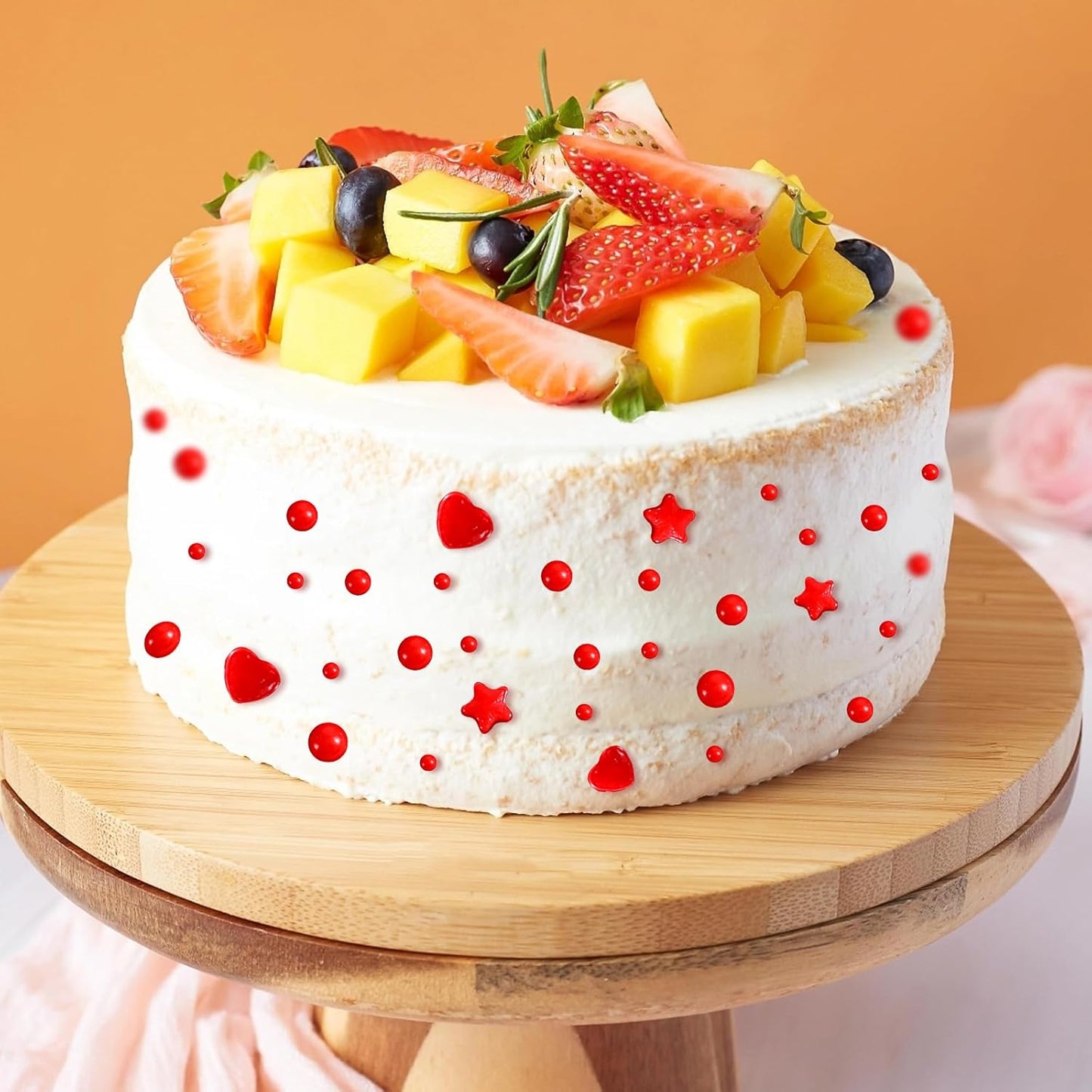 Kasvan Red Pearl Sprinkles, 6 Sizes Mix for Cake Decorating, 230g/8.1oz, Baking Cake Decorations, Ice Cream Toppings and Cookie Decorating, Wedding Party Chirstmas Supplies (Red)