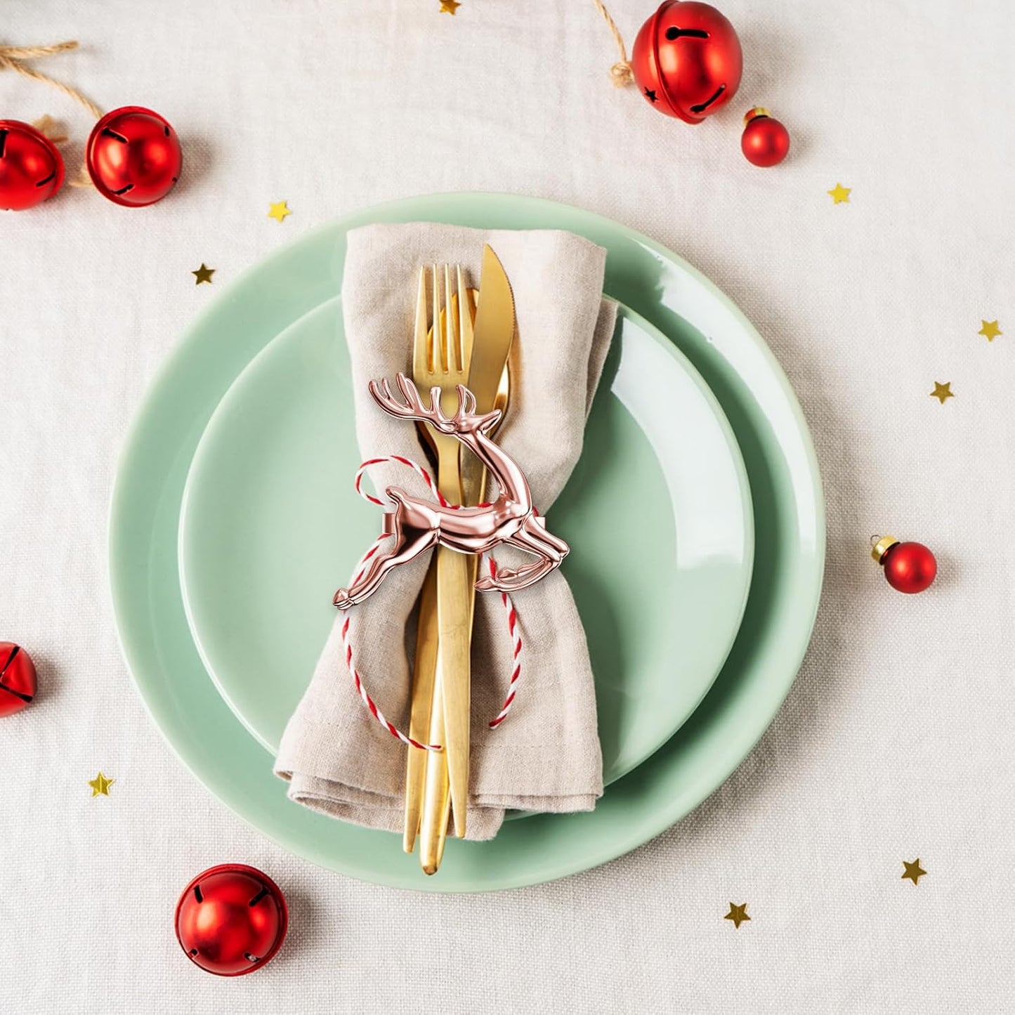 ZeeDix Set of 8 Rose Gold Elk Chic Napkin Rings for Christmas Dinning Table Setting-Wedding Receptions, Christmas, Thanksgiving and Home Kitchen for Casual or Formal