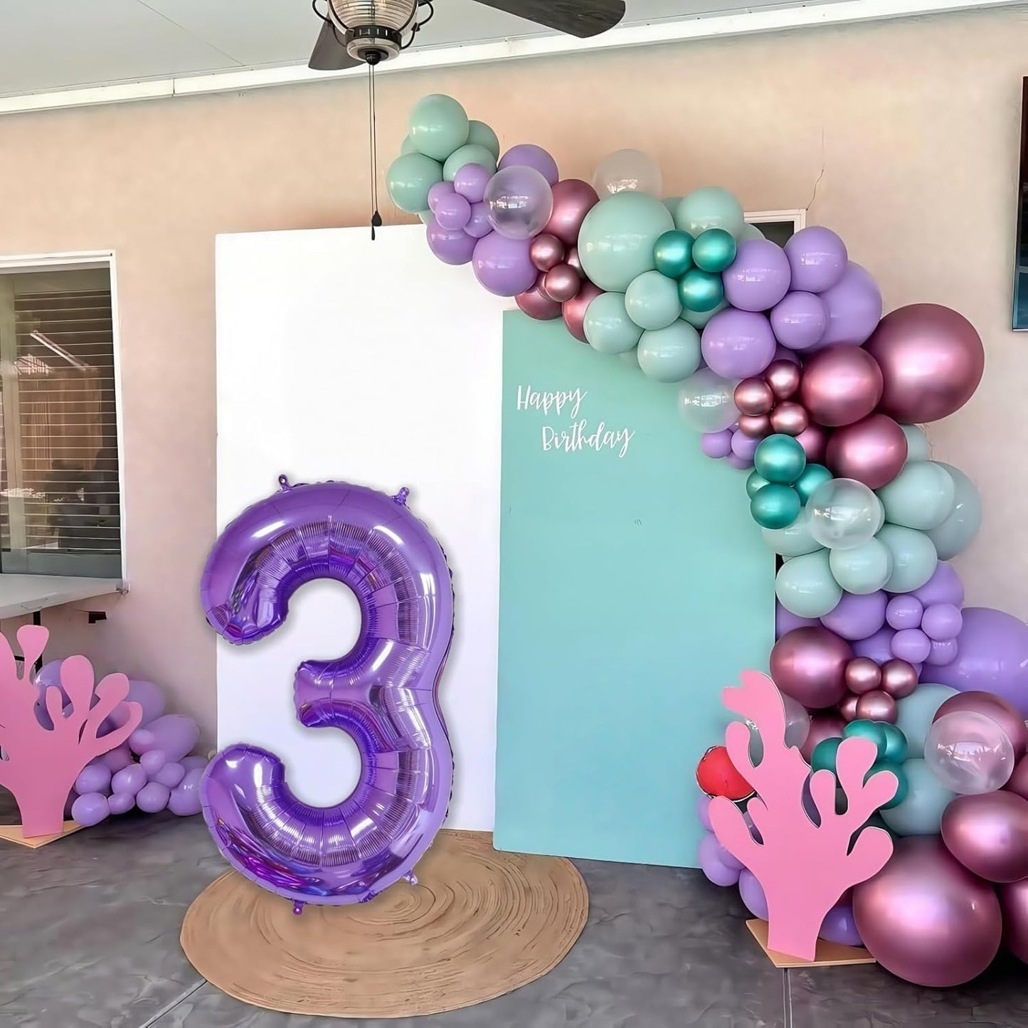 Purple 4 Balloon Number,40 Inch Number 4 Balloon Big Purple 4 Foil Mylar Helium Balloon for Birthday Party Decorations