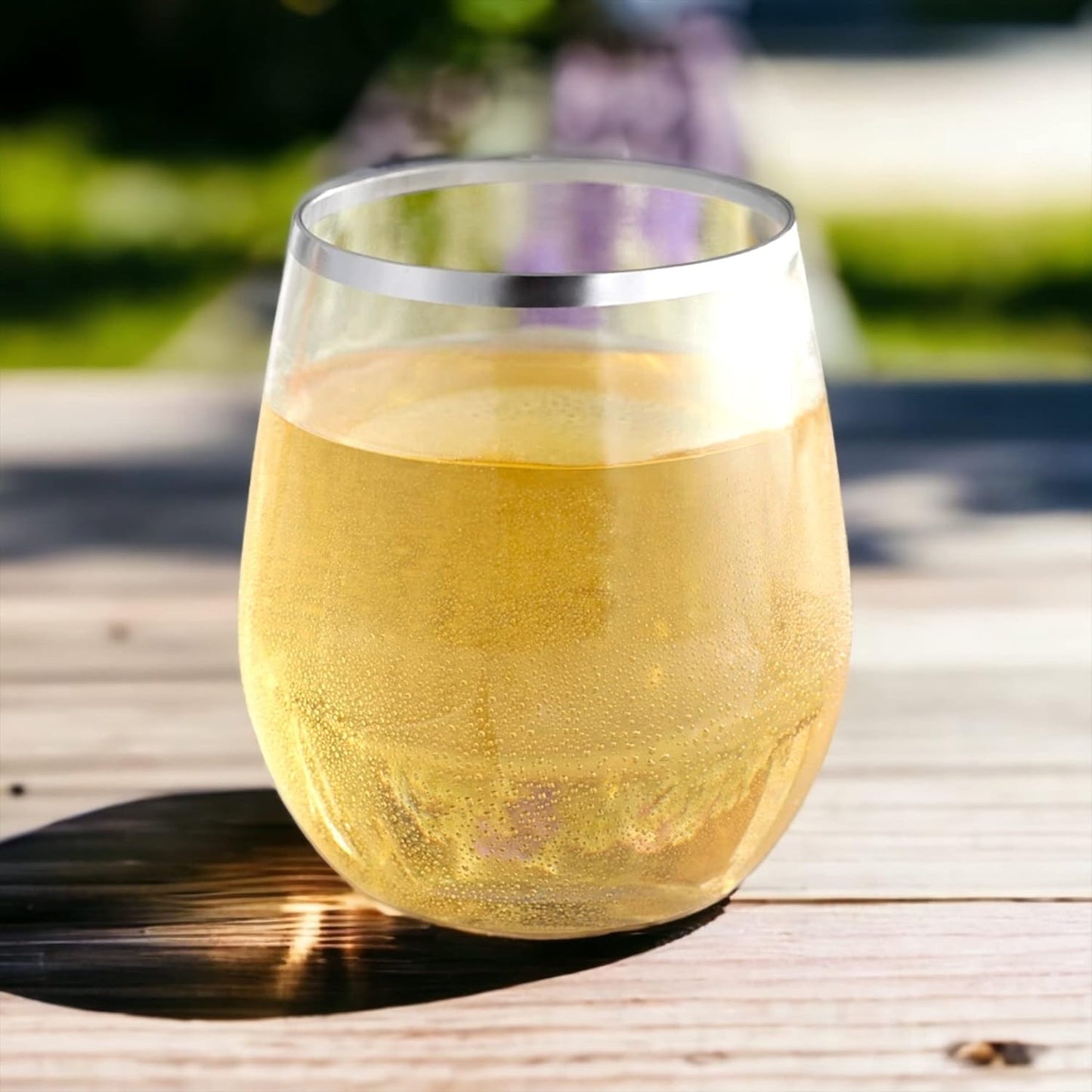 48 piece Stemless Unbreakable Crystal Clear Small Plastic Wine Glasses Set of 48 Small Size (10 Ounce - Silver Rim)