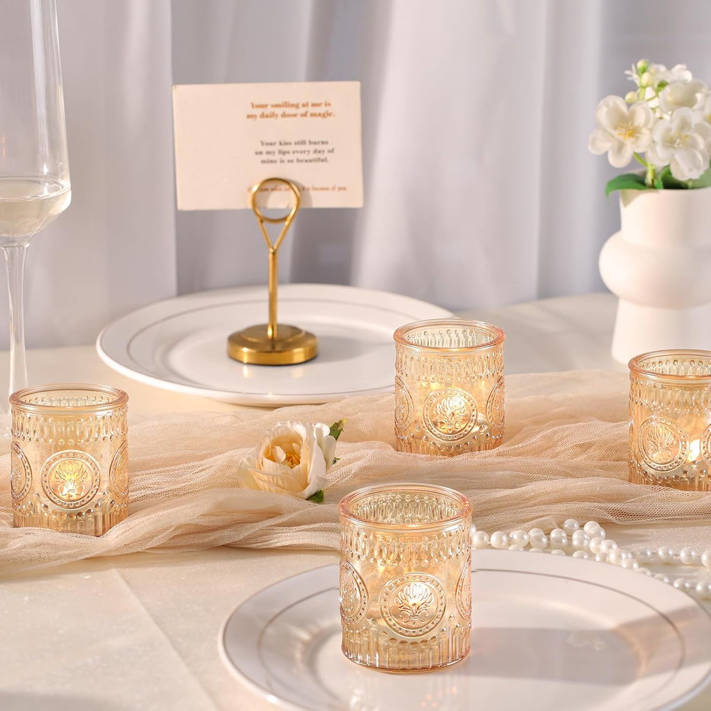 24 Pcs Gold Votive Candle Holders, Glass Tealight Candle Holders for Home Decor, Wedding Table Centerpiece, Birdal Shower, Party
