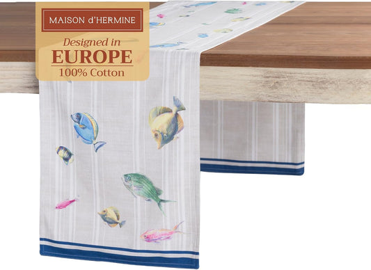 Maison d' Hermine Table Runner 100% Cotton Double Layer Table Runners 72 inches Long Decorative for Home Kitchen Dining Party Baby Shower Wedding Bridal Shower Spring Summer (Poisson, 14.50" x 72")