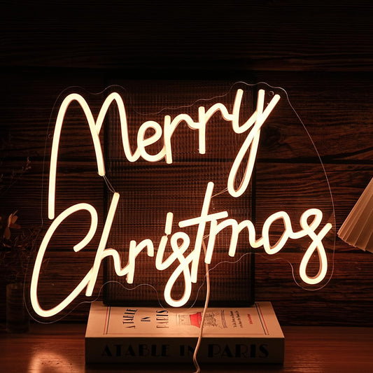 Merry Christmas Neon Sign USB Powered Merry Christmas Neon Light Sign for Christmas Decor Dimmable LED Christmas Light Up Sign for Christmas Home Party living Decor （16.5 * 12.6 In）
