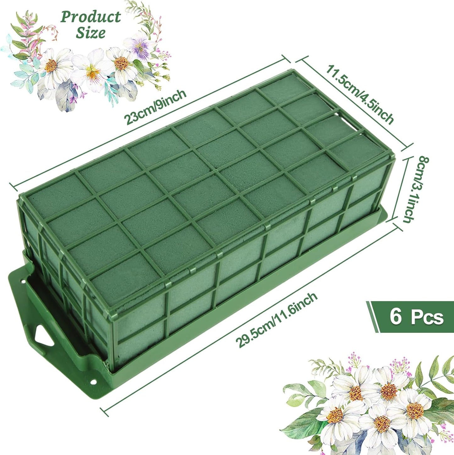6 Pcs Floral Foam Cage, 11.8" x 4.5" x 3.1" Rectangle Flower Cage Holders with Floral Foam, Floral Arrangement Cage for Artificial Flowers, Fresh Flowers and Home Decoration