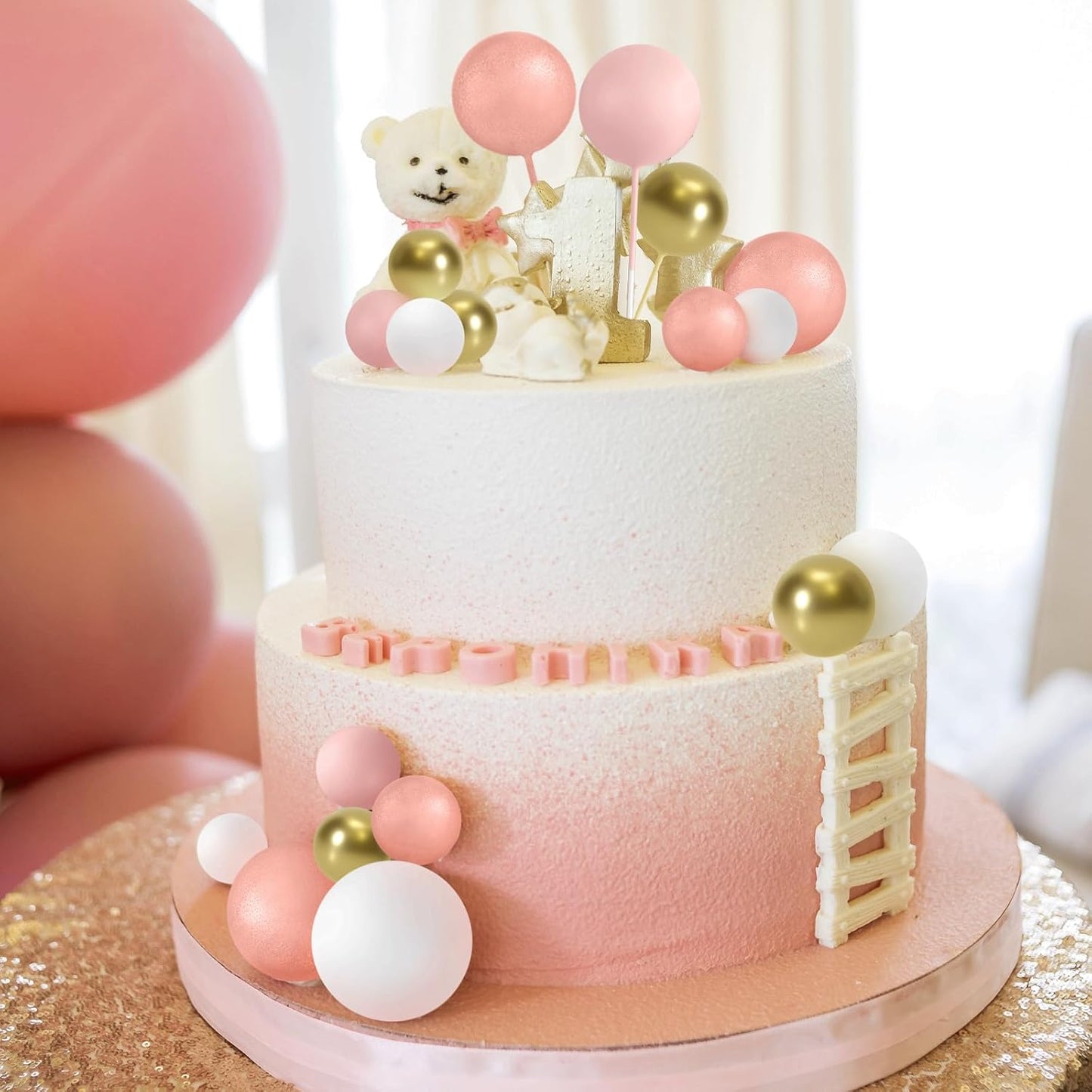 ASTARON 20 Pcs Ball Cake Topper Decorations Mini Balloons Cake Topper Sticks Rose Gold Balls Cake Picks Cake Topper Balls Cake Decorations for Wedding Birthday Cake Decorations