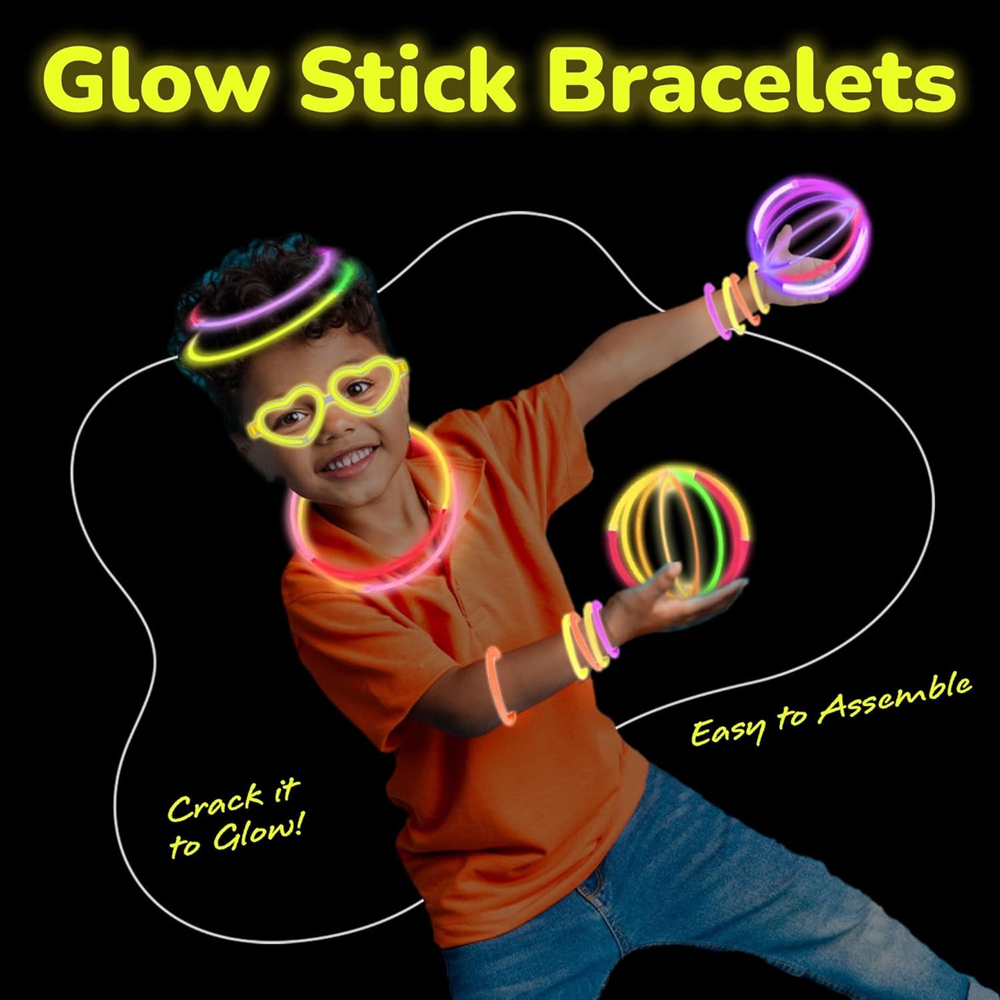 ArtCreativity Glow in the Dark Bracelets and Glasses - Includes 20 Heart-Shaped Frames, 60 Glowsticks, and 60 Connectors - Glow in the Dark Party Supplies in Assorted Colors - Glow Party Favors