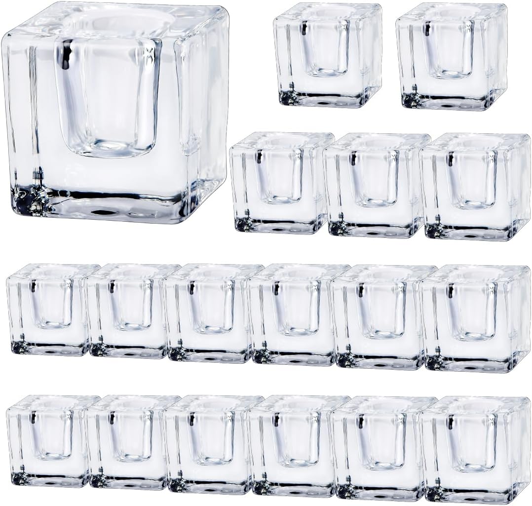 Glass Candlestick Holders Bulk for Taper Candles, Set of 18 Clear Glass Candle Holders for Family Party, Church and Wedding