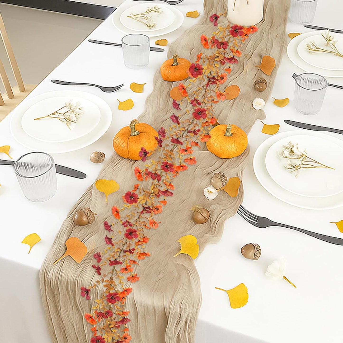 2 Pack Artificial Fall Flowers Garland, 6 FT Fall Decorations UV Resistant Fake Mums Floral Vines Faux Hanging Flower Ivy Garland for Home Party Table Wall Mantel Decor (Orange + Dark Red)