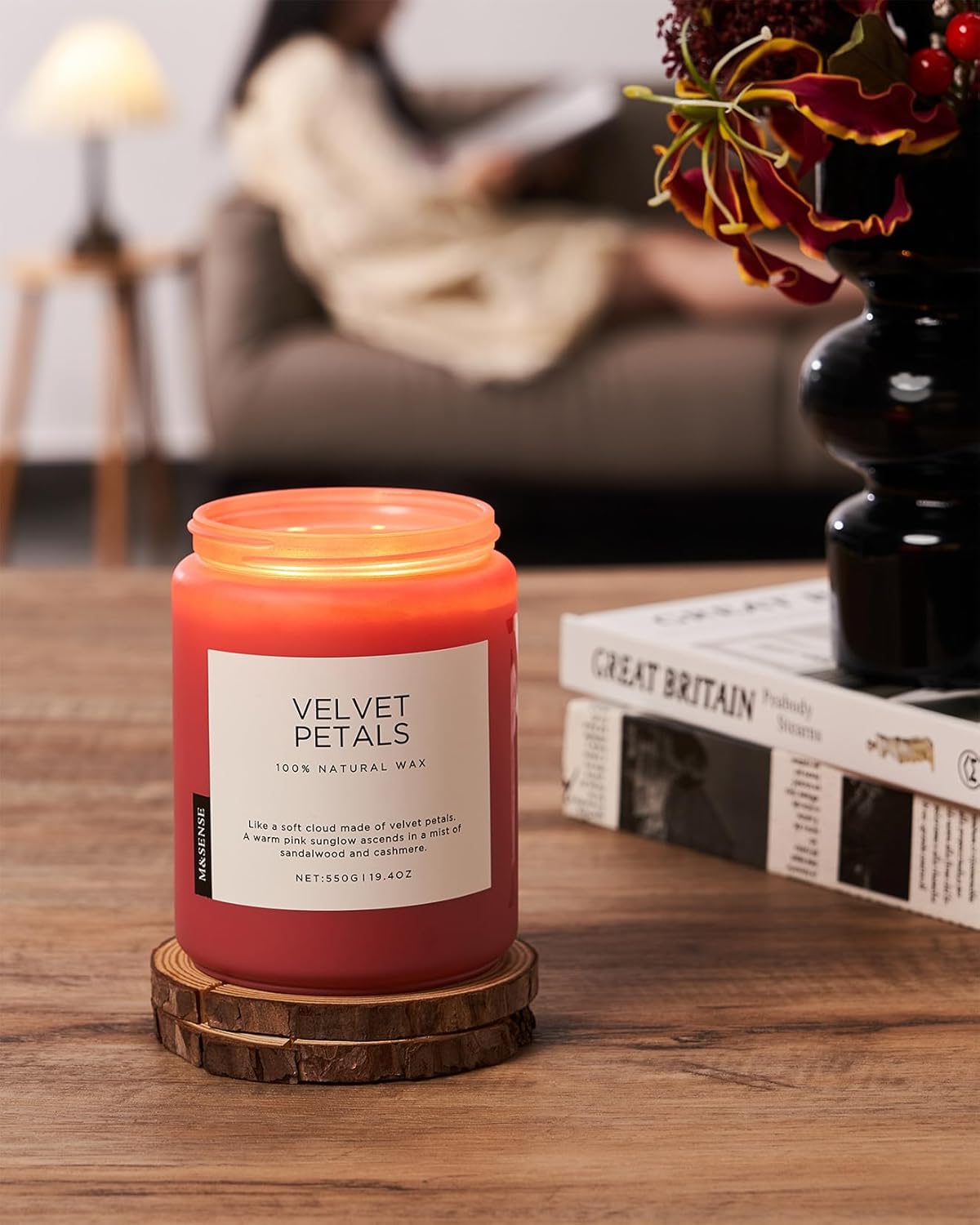 M&SENSE Velvet Petals Large Soy Candles for Home Scented, Organic Natural Soy Wax 19.4oz 110 Hour Long Lasting, Luxury Floral Scented Candle Gifts for Women