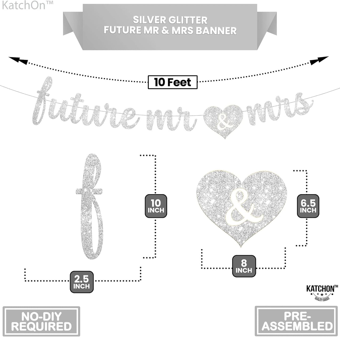 KatchOn, Silver Glitter Future Mr & Mrs Banner - 10 Feet, Pre-Strung, No DIY | Future Mr and Mrs Banner | Engagement Party Decorations | Bachelorette Party Decorations, Bridal Shower Decorations