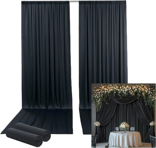 10ftx14FT Wrinkle Free Black Backdrop Curtain, 2 Panels 14FT Height Black Wedding Backdrop Drapes, Silky Polyester Back Drop Cloth for Birthday Photography Background Party Backdrop Draping