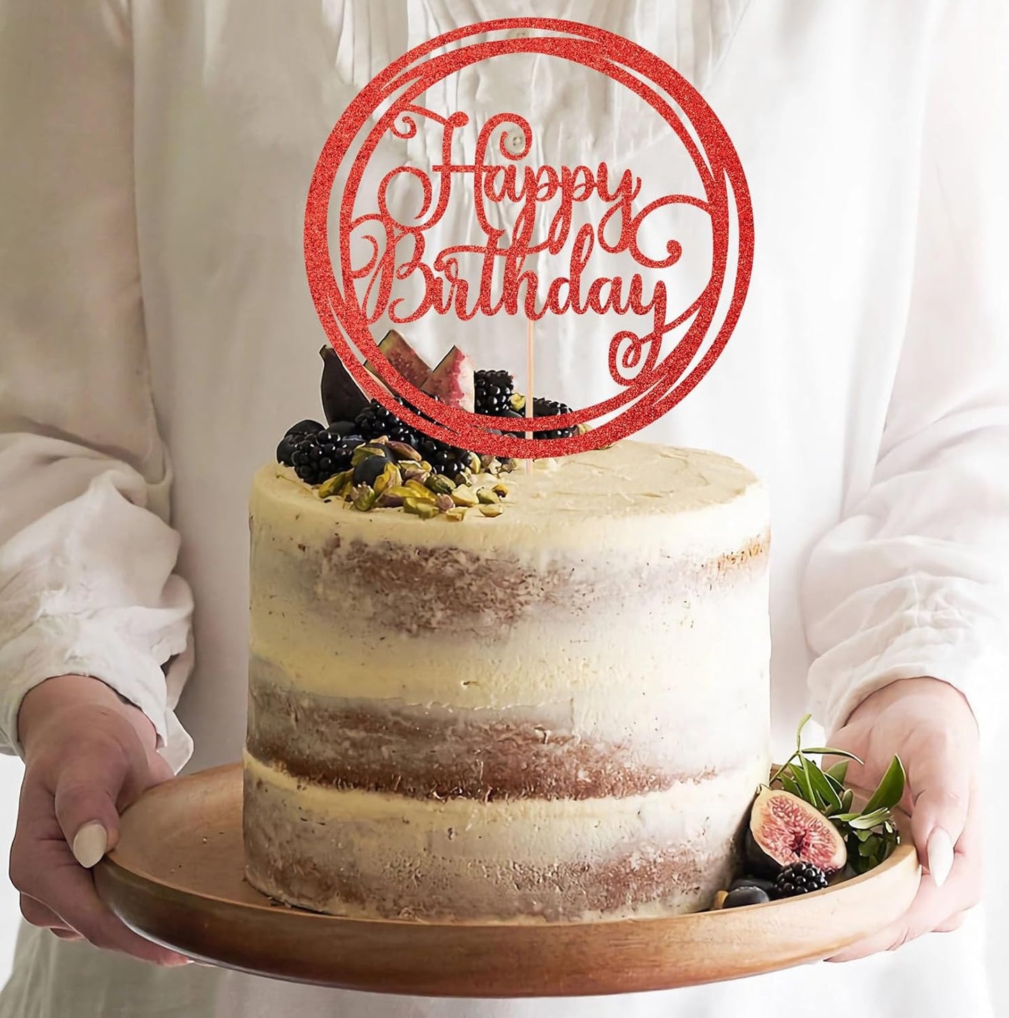 Happy Birthday Cake Topper - Red Glitter Happy Birthday Cake Decoration Supplies for Children or Adults - Happy Birthday Cake Bunting Decor, Photo Booth Props