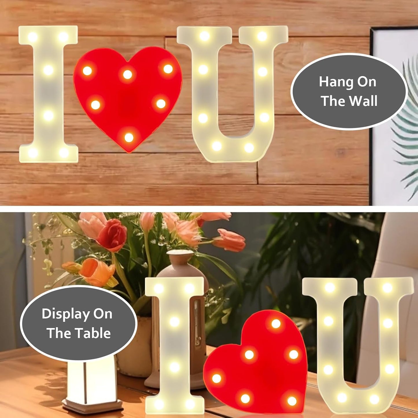 LED Marquee Letter, Light Up Letters, Decorative Led Numbers Lights, Battery Powered Light Letters I Love U Sign Lights for Wedding Proposal Decor-Warm White