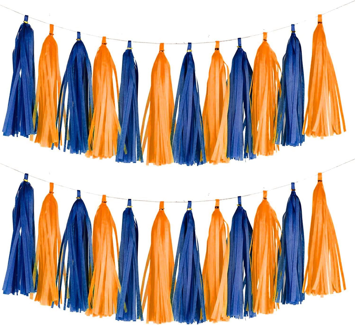 Orange and Blue Tassel Garland Banner Paper Tassels for Party Decorations,Pack of 20