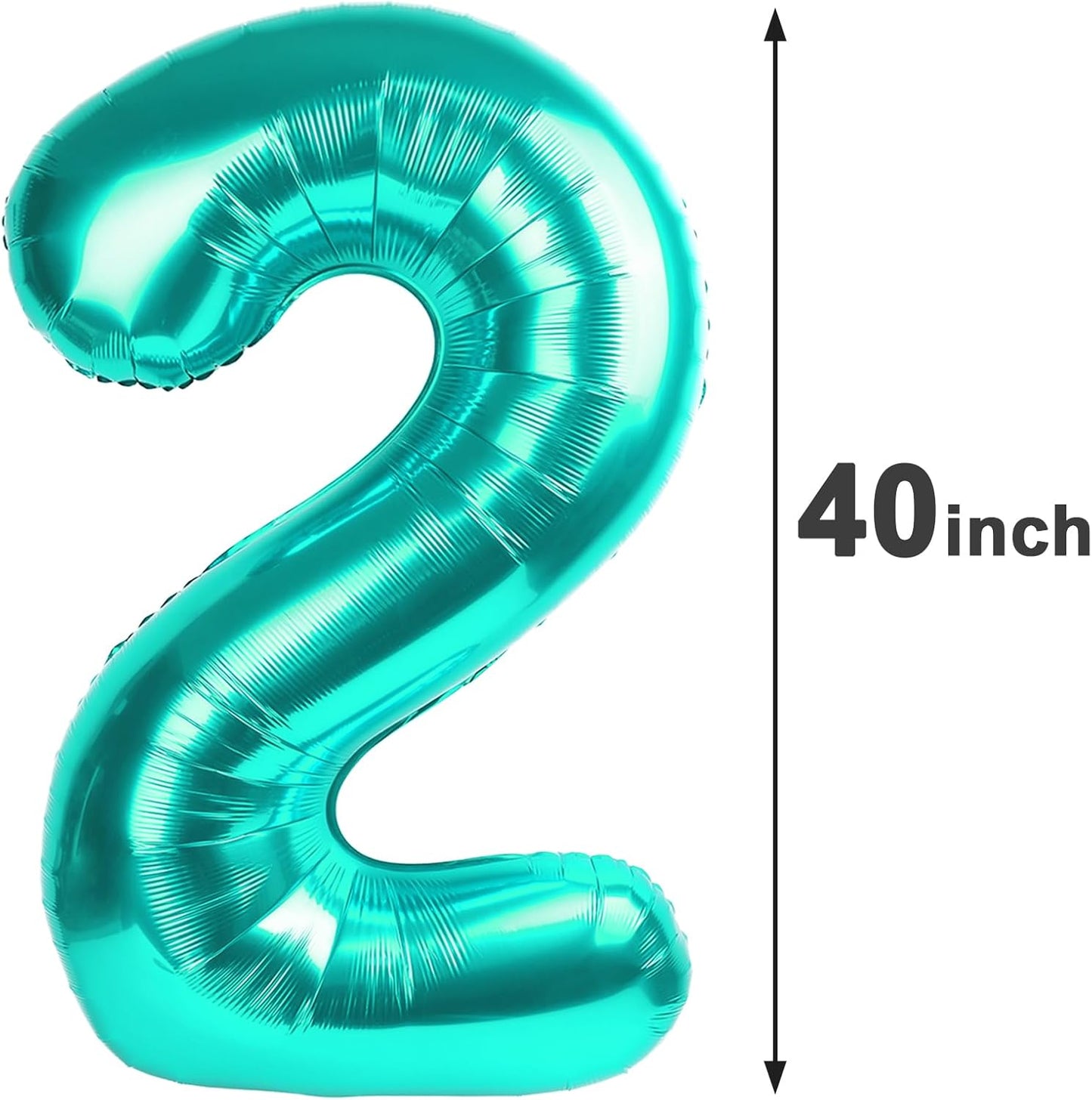 Teal Blue 40 Inch Big Number Balloon Birthday Decoration, Number 2 Helium Balloon 12 20 22 23 24 26 2025 New Years Celebration, Boy Girl Baby Anniversary Party Graduations Supplies Decorations