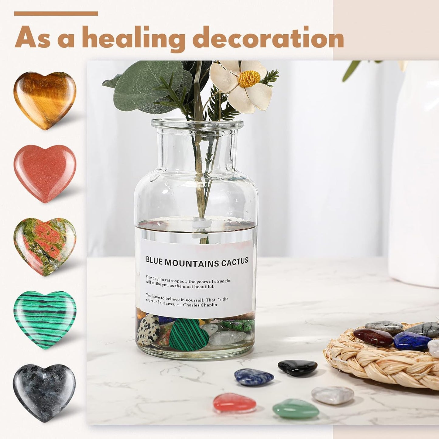 Nuenen 40 Pcs 0.8 Inch Worry Stone Bulk Crystals Heart Shaped Rock Tiny Trinkets Stone Inspirational Healing Crystal Gemstone Love Carved Rock Mom Women