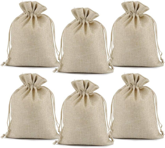 Lucky Monet 25/50/100PCS Burlap Gift Bags Wedding Hessian Jute Bags Linen Jewelry Pouches with Drawstring for Birthday, Party, Wedding Favors, Present, Art and DIY Craft (50Pcs, Cream, 7” x 9”)