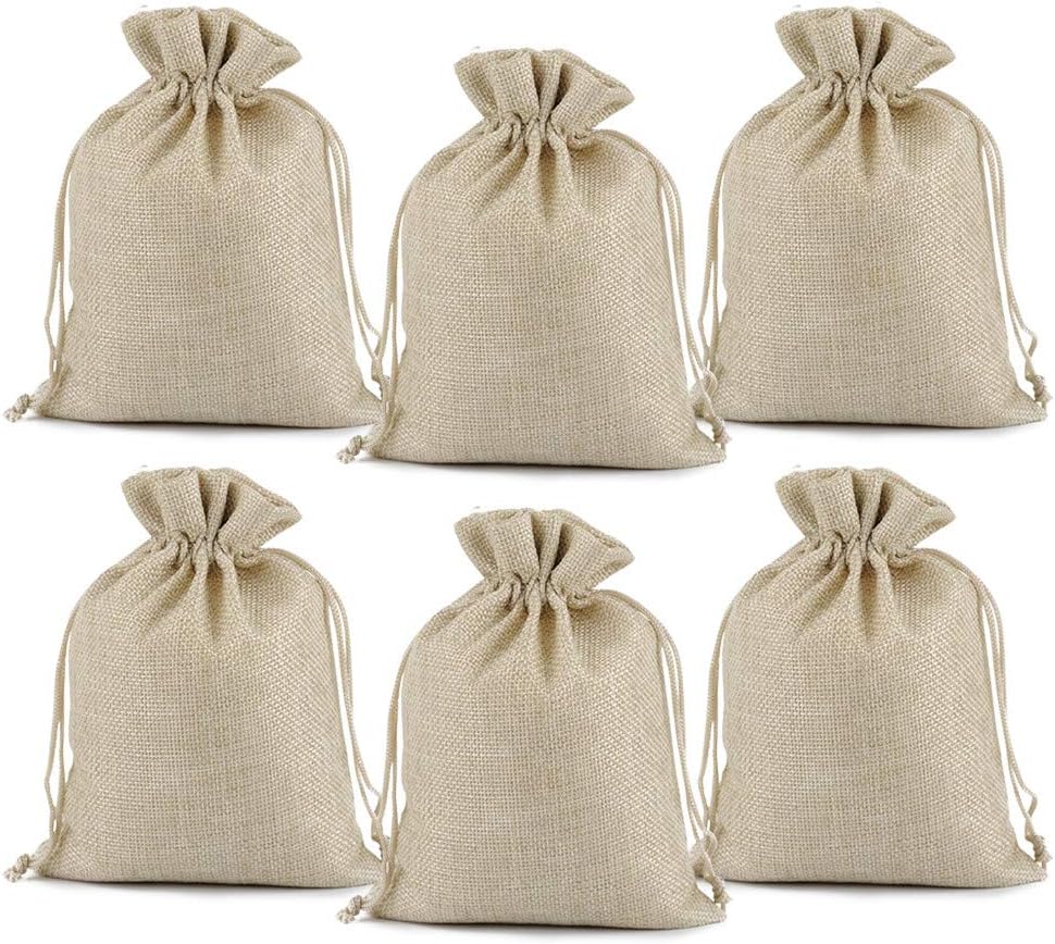 Lucky Monet 25/50/100PCS Burlap Gift Bags Wedding Hessian Jute Bags Linen Jewelry Pouches with Drawstring for Birthday, Party, Wedding Favors, Present, Art and DIY Craft (50Pcs, Cream, 5” x 7”)