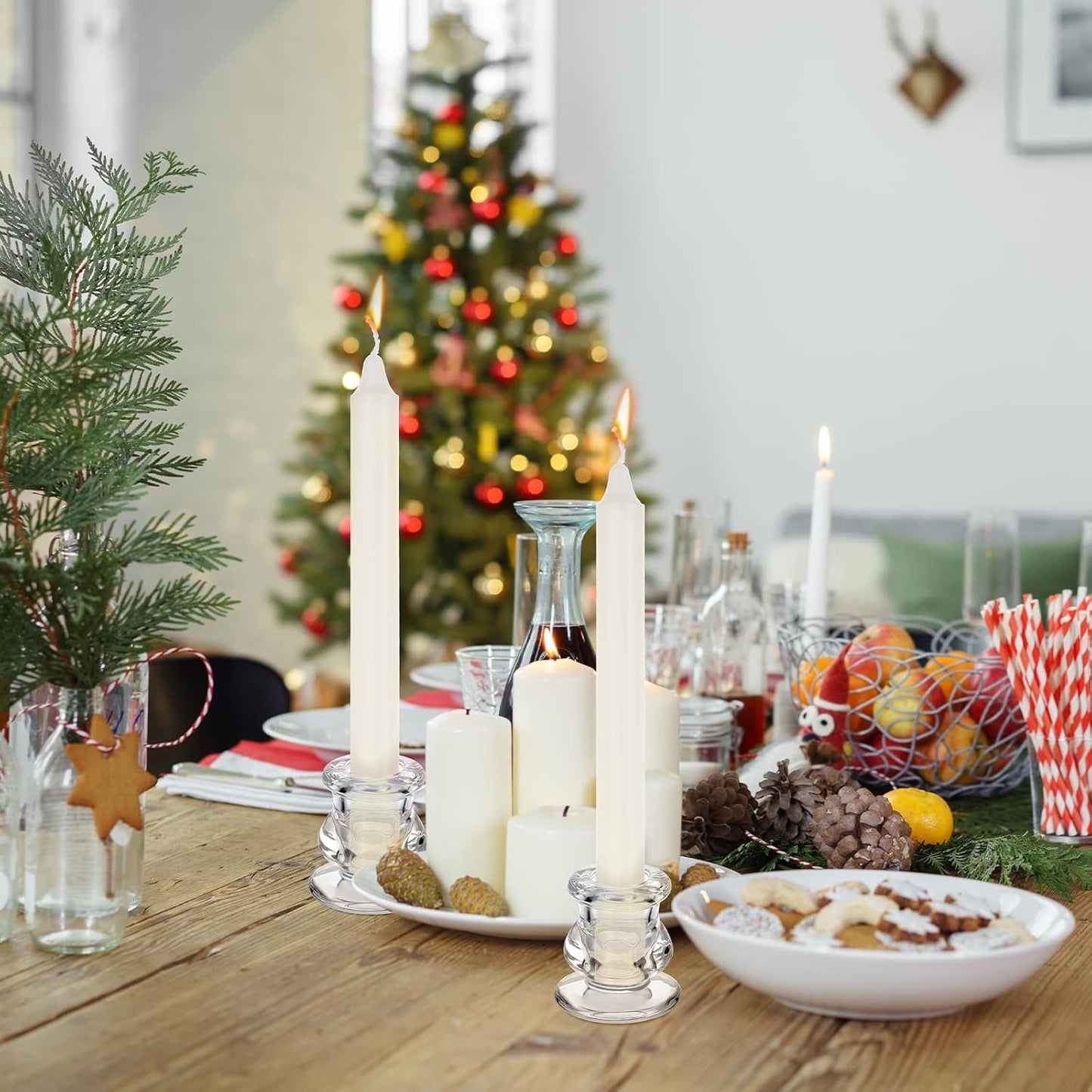 24 Pcs Candlestick Holders Glass Clear Taper Candle Holders 2.2" High Candle Stick for Wedding Centerpieces Decor Party Supplies