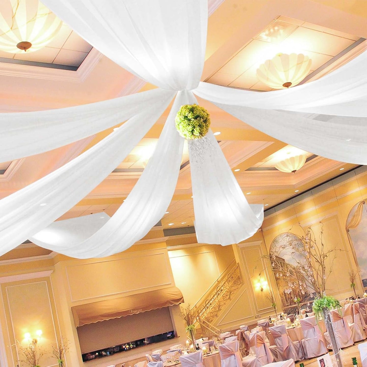 6 Panels White Ceiling Drapes for Wedding 5ftx10ft Arch Draping Fabric Cheesecloth Sheer Curtain Romantic Decorations for Party Banquet Ceremony Stage