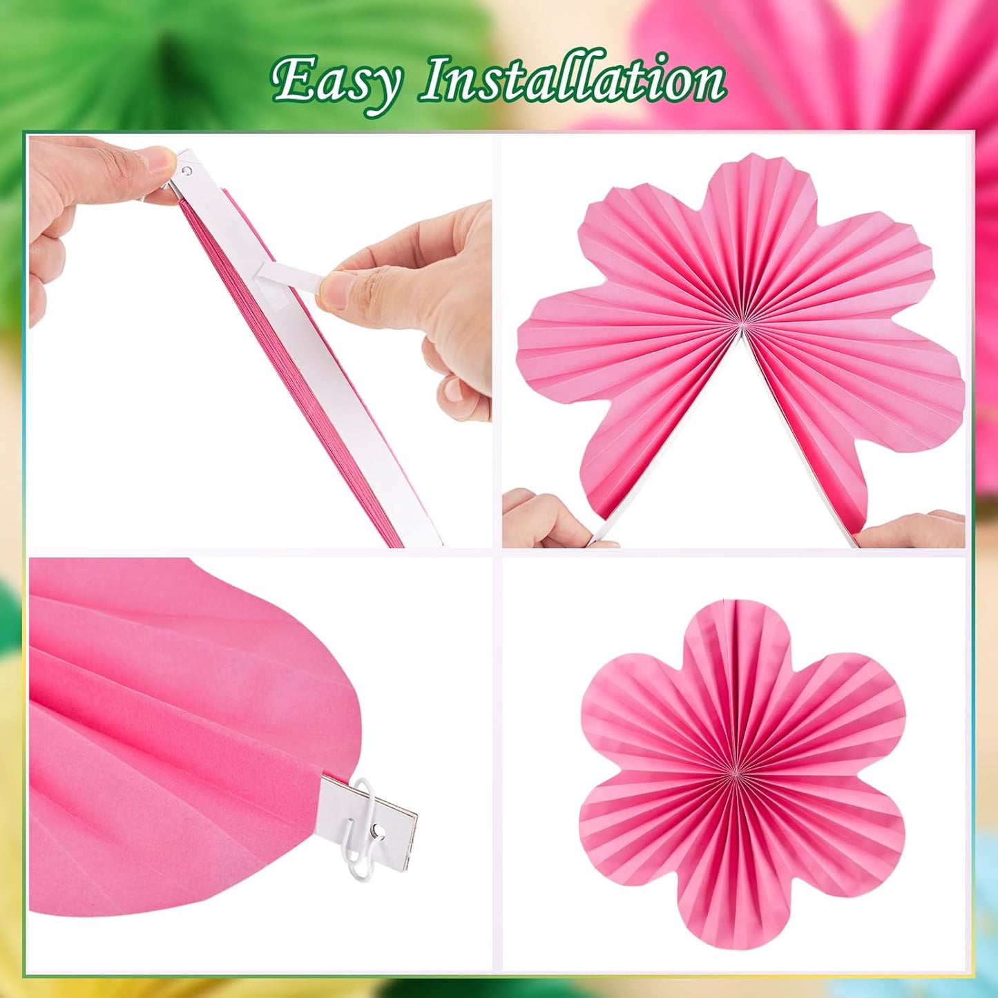 Colorful Birthday Party Decoration Paper Flower Hanging Decoration for Wall Happy Birthday Banner Paper Fans Deco for Tropical Hawaii Luna Birthday Party