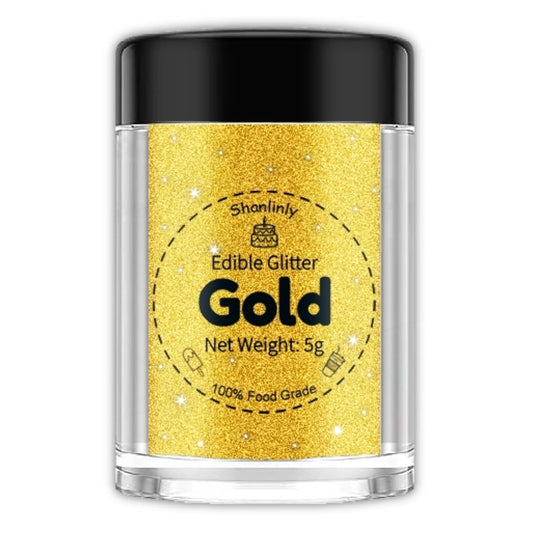Shanlinly Gold Edible Glitter for Cakes Drinks - Food Grade 5g Shimmer Luster Glitter Dust Edible Glimmer Powders for Strawberries, Sprinkle on Sparkle, Chocolate, Cookie, Cupcake, Cocktail, Vegan