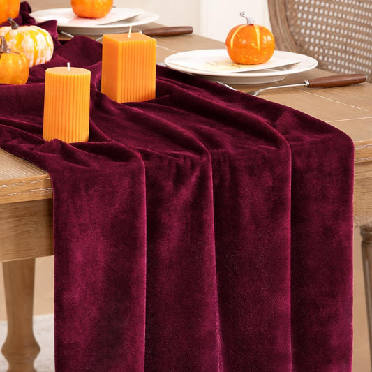 Burgundy Velvet Table Runner Fall Thanksgiving Red Table Runner 20 x 120 Inch Luxurious Elegant Velvet Fabric Friendsgiving Table Decorations for Christmas Dinner Wedding Bridal Baby Shower