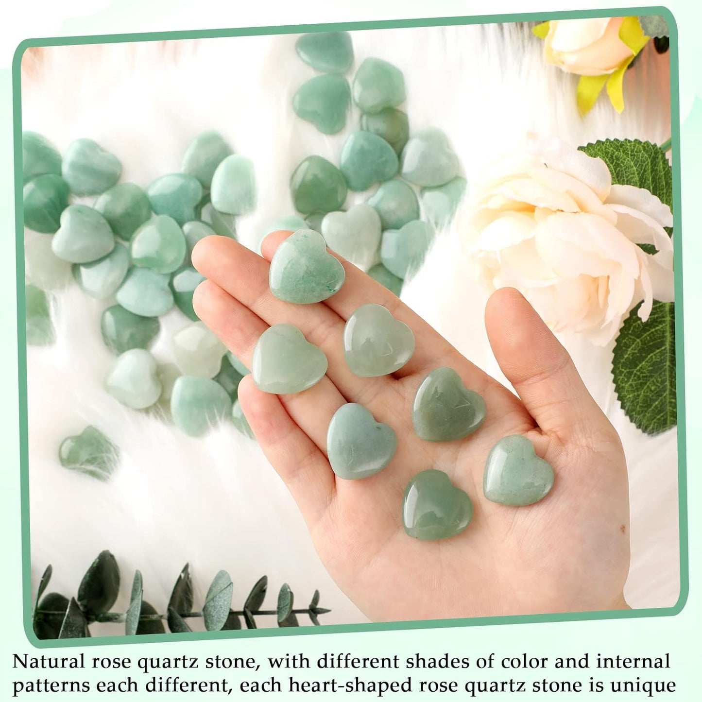 Gerrii 50 Pcs Heart Healing Stone Bulk Quartz Heart Inspirational Stones Gift for Women Love Pocket Polished Natural Energy Balancing Meditation 0.8 Inch(Green)