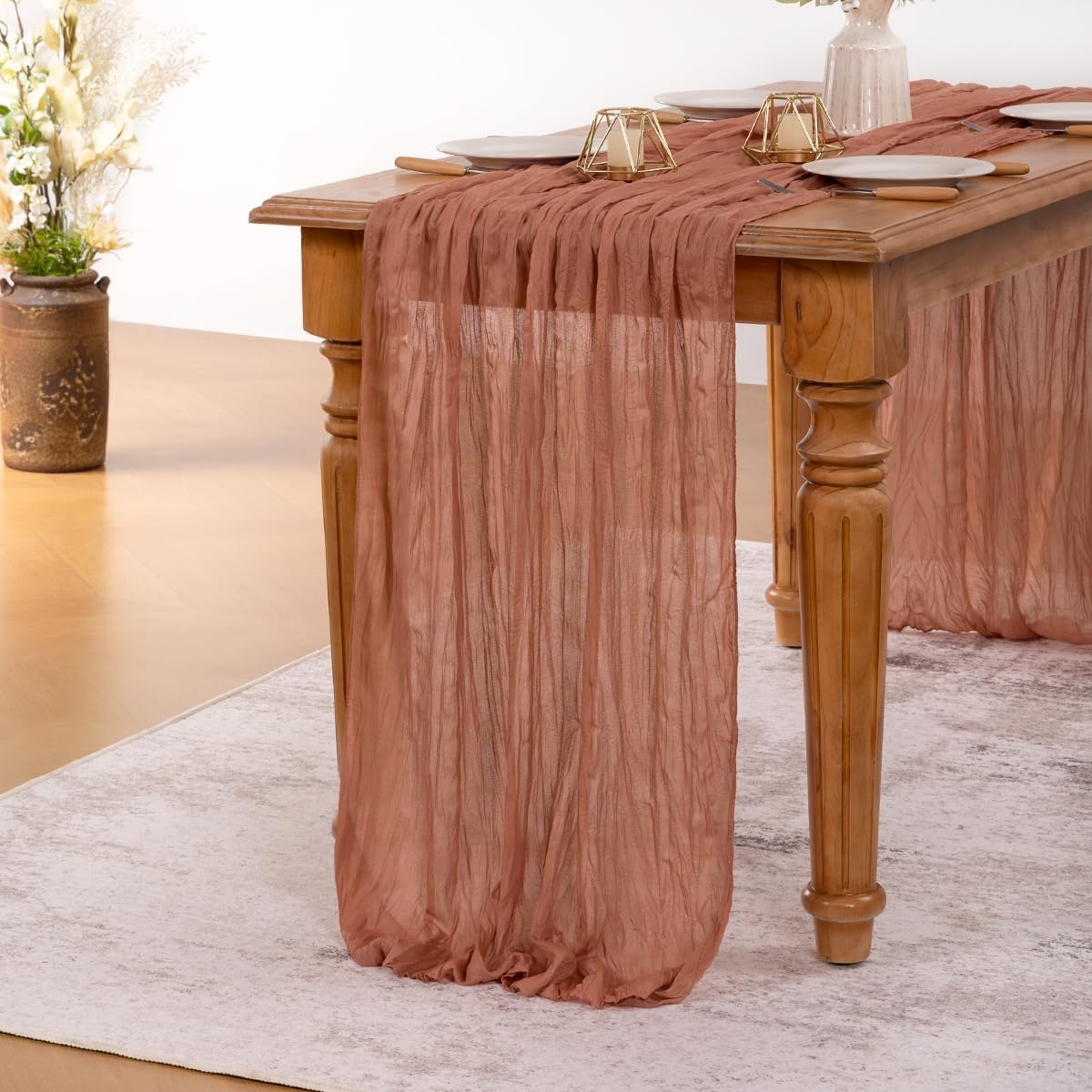 MLMW 6 Pack Dusty Rose Table Runner Cheesecloth Boho Gauze Rustic Cheese Cloth Table Runner 160 inch Sheer 13.3ft for Wedding Party Baby Bridal Shower Birthday