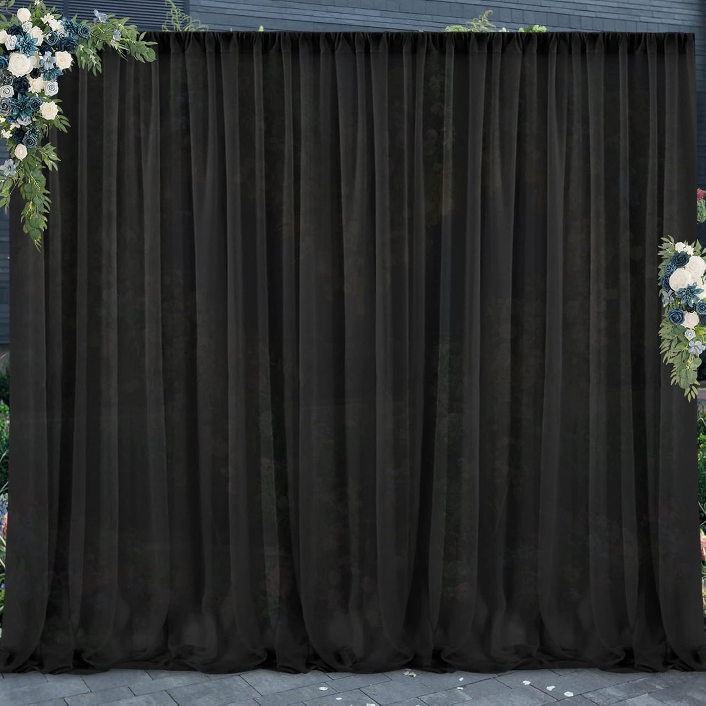 PARTISKY 10ftx7ft Black Chiffon Backdrop Curtains, Wrinkle-Free Sheer Fabric Photo Drapes for Wedding Ceremony Arch Birthday Baby Shower Photography Stage Decor 5ft x 7ft, 2 Panel