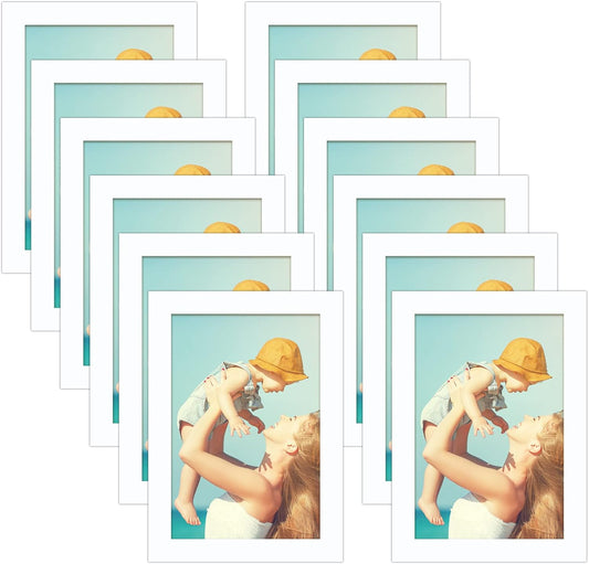 CRUGLA 12 Packs 4x6 Magnetic Picture Frames for Refrigerator， White Peel and Stick Frame Bulk, 4 by 6 Photo Holders for Fridge Dishwasher Whiteboard