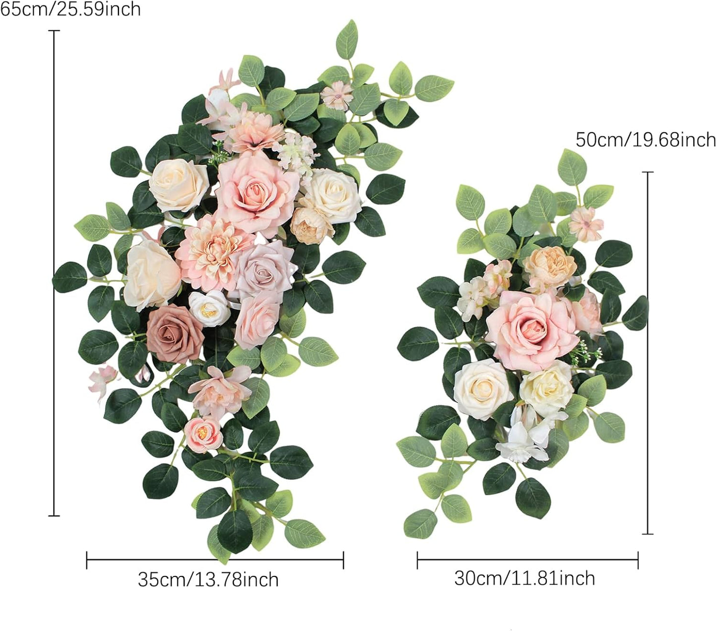 Pack of 2 Artificial Flowers for Backdrop Decoration, Wedding Arch Flowers,Reception Welcome Sign, Eucalyptus Garland, Suited to Aisle Decor and Wedding Arches(Champagne Pink)